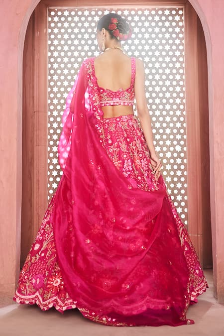 Aneesh Agarwaal Fuchsia Pink Embroidered Lehenga Set