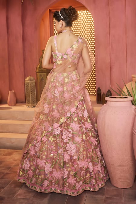 Aneesh Agarwaal Floral Embroidered Lehenga Set 