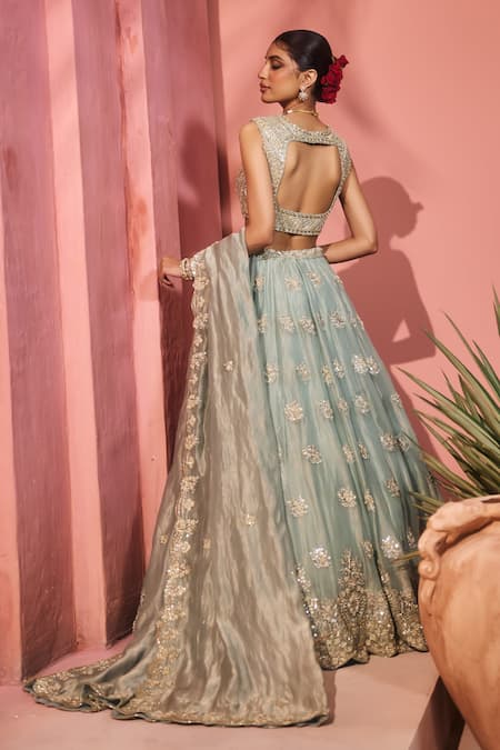 Aneesh Agarwaal Light Blue Designer Lehenga Set 
