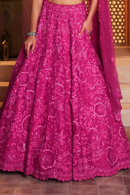 Shop_Aneesh Agarwaal_Fuchsia Silk Organza, Net Sequins, Embroidery Fuschia Designer Lehenga Set _Online_at_Aza_Fashions