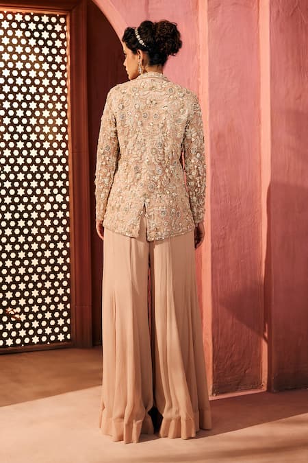 Aneesh Agarwaal Beige Embellished Jacket & Sharara Set 
