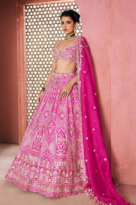Aneesh Agarwaal_Pink , , Sequins, Zari, Designer Rani Lehenga Set _Online_at_Aza_Fashions