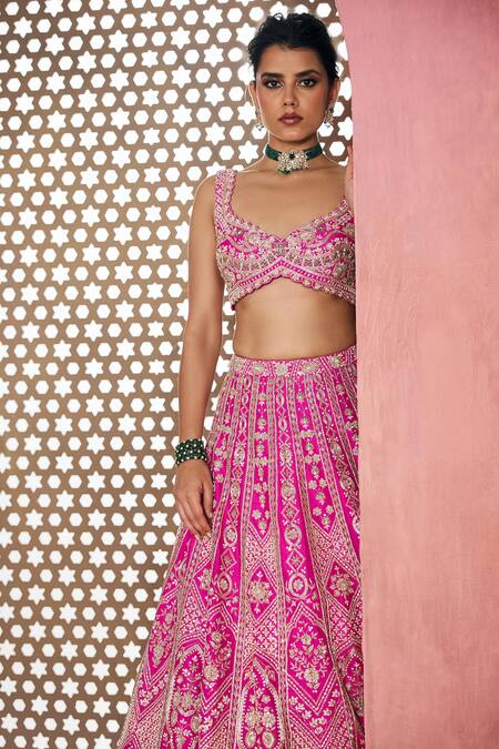 Buy_Aneesh Agarwaal_Pink , , Sequins, Zari, Designer Rani Lehenga Set _Online_at_Aza_Fashions