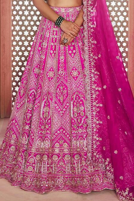 Shop_Aneesh Agarwaal_Pink , , Sequins, Zari, Designer Rani Lehenga Set _Online_at_Aza_Fashions