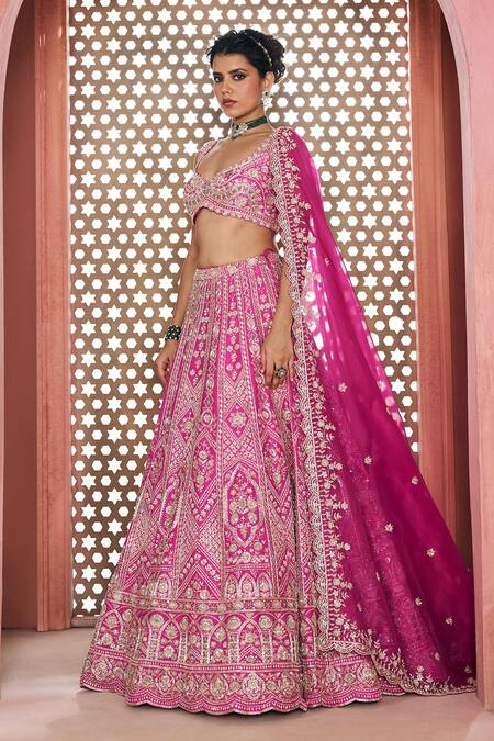 Aneesh Agarwaal_Pink , , Sequins, Zari, Designer Rani Lehenga Set _at_Aza_Fashions