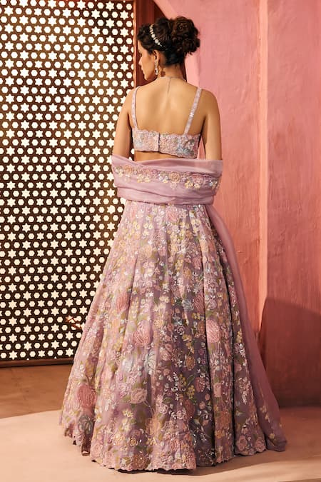 Aneesh Agarwaal Lavender Floral Embroidered Lehenga Set 