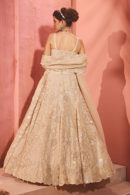 Aneesh Agarwaal Ivory Silk Organza Lehenga Set 