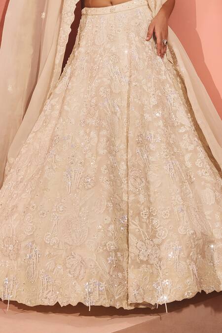 Aneesh Agarwaal_Ivory Silk Organza Sequins, Embroidery Square Neck Lehenga Set _at_Aza_Fashions