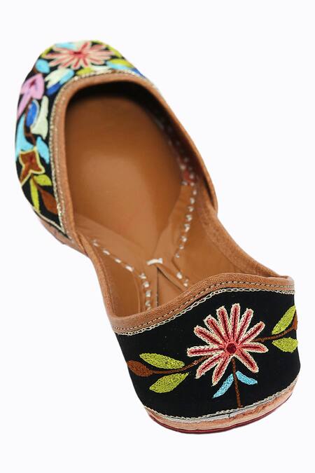 Shop NR By Nidhi Rathi Black Multicoloured Embroidered Leather Juttis Online at Aza Fashions Shop_NR By Nidhi Rathi_Black Multicoloured Embroidered Leather Juttis _Online_at_Aza_Fashions