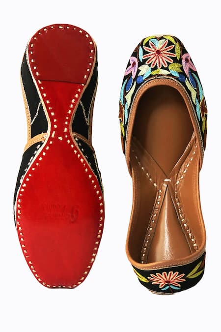 Shop NR By Nidhi Rathi Black Multicoloured Embroidered Leather Juttis at Aza Fashions Shop_NR By Nidhi Rathi_Black Multicoloured Embroidered Leather Juttis _at_Aza_Fashions