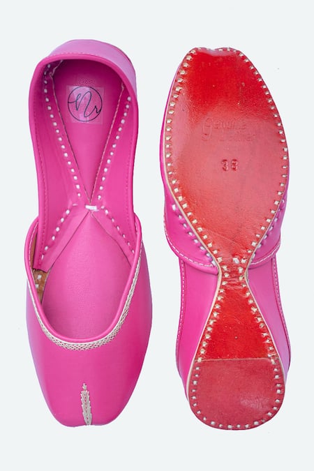 Shop_NR By Nidhi Rathi_Pink Leather Classic Juttis _at_Aza_Fashions