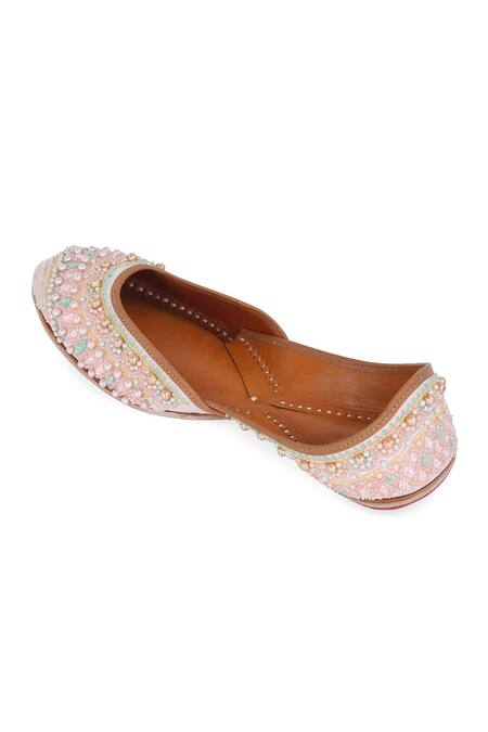 Buy_NR By Nidhi Rathi_Pink Embellished Square-toe Juttis _Online_at_Aza_Fashions