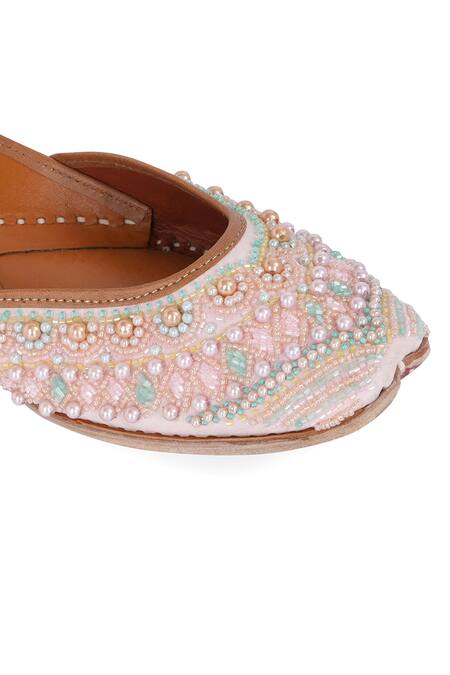 Shop_NR By Nidhi Rathi_Pink Embellished Square-toe Juttis _Online_at_Aza_Fashions