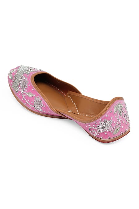 Buy_NR By Nidhi Rathi_Pink Beaded Stone Juttis _Online_at_Aza_Fashions
