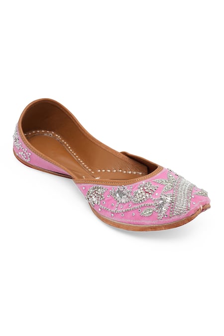 Shop_NR By Nidhi Rathi_Pink Beaded Stone Juttis _Online_at_Aza_Fashions