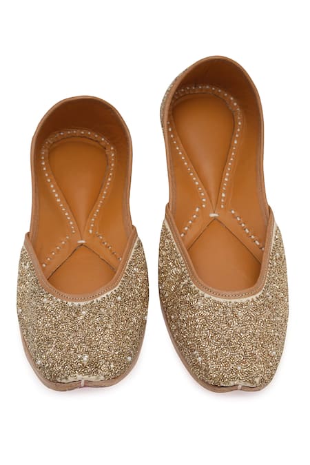 Shop_NR By Nidhi Rathi_Gold Embellished Ethnic Flat Juttis _Online_at_Aza_Fashions