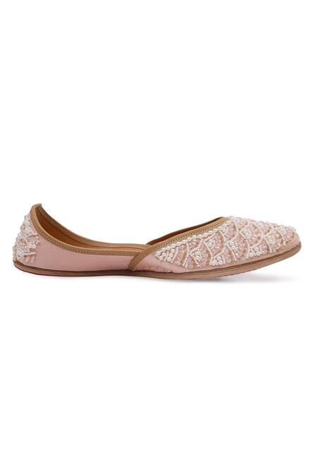 NR By Nidhi Rathi_Rose Gold Embroidered Flat Juttis _Online_at_Aza_Fashions