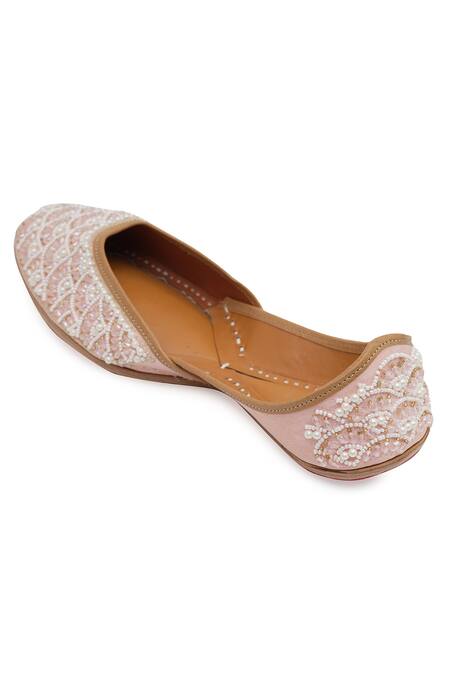 Buy_NR By Nidhi Rathi_Rose Gold Embroidered Flat Juttis _Online_at_Aza_Fashions