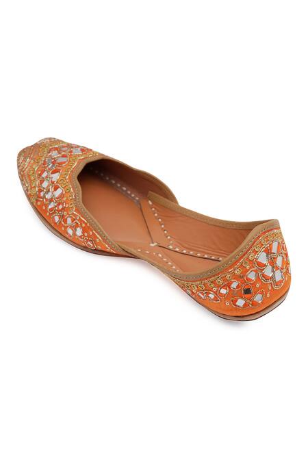Buy_NR By Nidhi Rathi_Orange Embroidered Flat Juttis _Online_at_Aza_Fashions