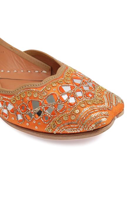 Buy_NR By Nidhi Rathi_Orange Embroidered Flat Juttis 