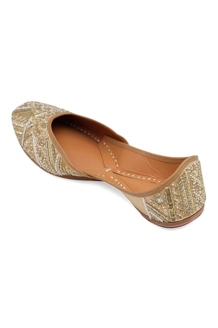 Buy_NR By Nidhi Rathi_Gold Handcrafted Leather Embellished Juttis _Online_at_Aza_Fashions