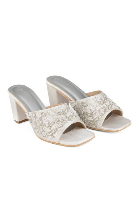Buy_PEHRA_Silver Embroidery Block Heels _Online_at_Aza_Fashions