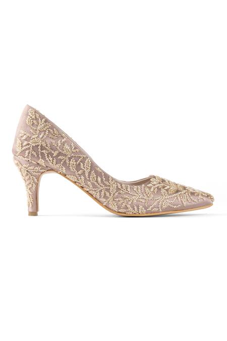 PEHRA_Purple Embroidery Light Gold Stiletto Heels _Online_at_Aza_Fashions