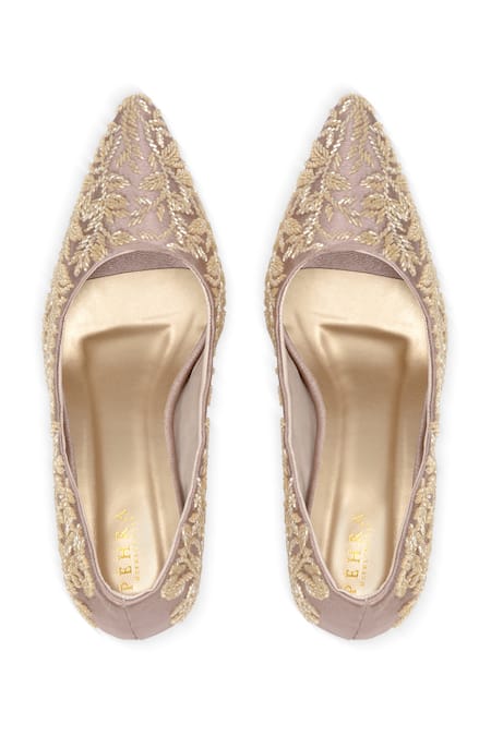 PEHRA Purple Light Gold Embroidered Stiletto Heels 