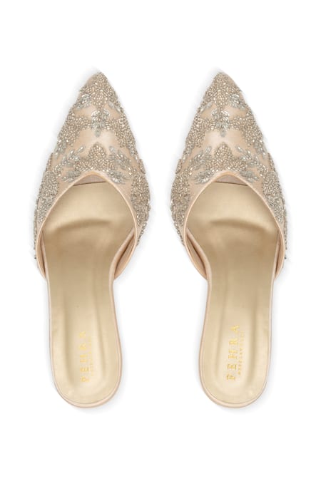 PEHRA Beige Embroidered Stiletto Heels 