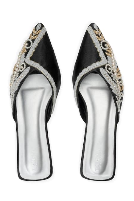 PEHRA Black Overlap Cutwork Flats 