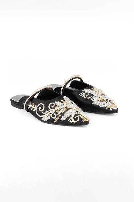 Buy_PEHRA_Black One Side Embroidered Flats _Online_at_Aza_Fashions