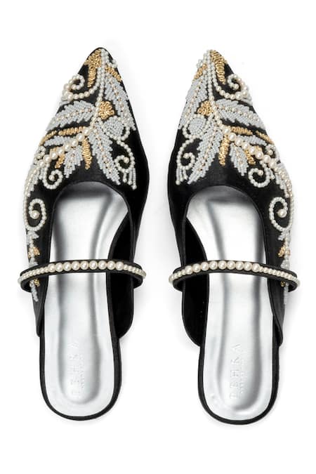 PEHRA Black One Side Embroidered Flats 