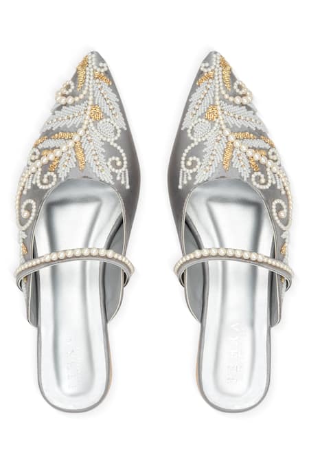 PEHRA One Side Embroidered Flats With Pearl Strap 