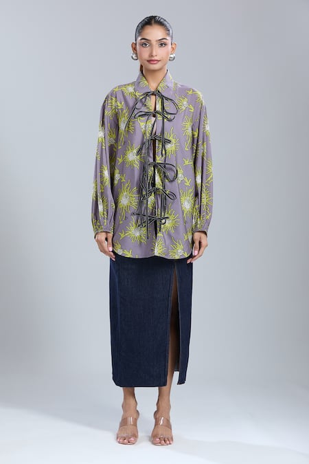 Dhruv Kapoor_Multi Color Collared Luminous Tie-up Shirt_Online_at_Aza_Fashions