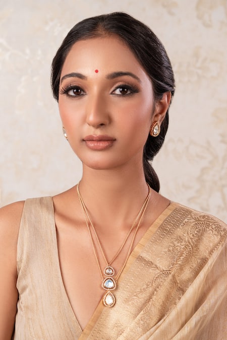 Anana Gold Plated Gemstones Finish Designer Necklace And Earring Set 