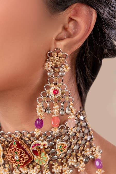 Shop Anana Mauve Beads Multicoloured Two Tone Choker And Earrings Set at Aza Fashions Shop_Anana_Mauve Beads Multicoloured Two Tone Choker And Earrings Set _at_Aza_Fashions