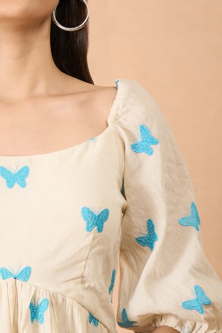 Shop Naintara Bajaj Off White Cotton Embroidery Round Neck Monarch Butterfly Pant Co-ord Set Online at Aza Fashions Shop_Naintara Bajaj_Off White Cotton Embroidery Round Neck Monarch Butterfly Pant Co-ord Set _Online_at_Aza_Fashions