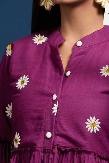 Samyukta Singhania Purple Cotton Embroidery Round Neck Jam Floral Dress Online at Aza Fashions Samyukta Singhania_Purple Cotton Embroidery Round Neck Jam Floral Dress _Online_at_Aza_Fashions