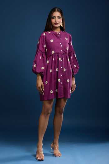 Buy Samyukta Singhania Purple Cotton Embroidery Round Neck Jam Floral Dress Online at Aza Fashions Buy_Samyukta Singhania_Purple Cotton Embroidery Round Neck Jam Floral Dress _Online_at_Aza_Fashions