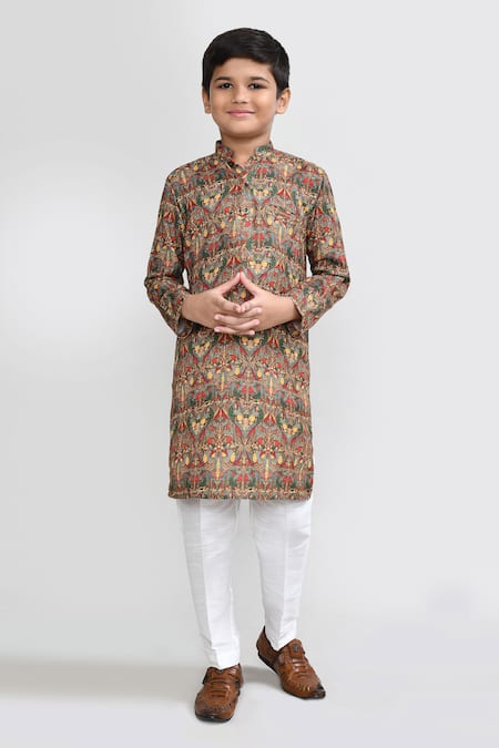 Buy_Petite Pomme_Multi Color Cotton, Silk Multicolour Printed Kurta And White Pant Set _Online_at_Aza_Fashions