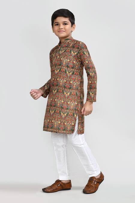 Shop_Petite Pomme_Multi Color Cotton, Silk Multicolour Printed Kurta And White Pant Set _Online_at_Aza_Fashions
