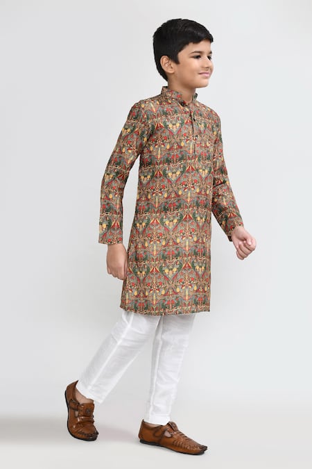 Petite Pomme_Multi Color Cotton, Silk Multicolour Printed Kurta And White Pant Set _at_Aza_Fashions