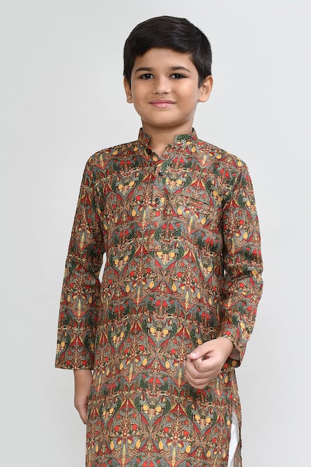 Buy_Petite Pomme_Multi Color Cotton, Silk Multicolour Printed Kurta And White Pant Set 