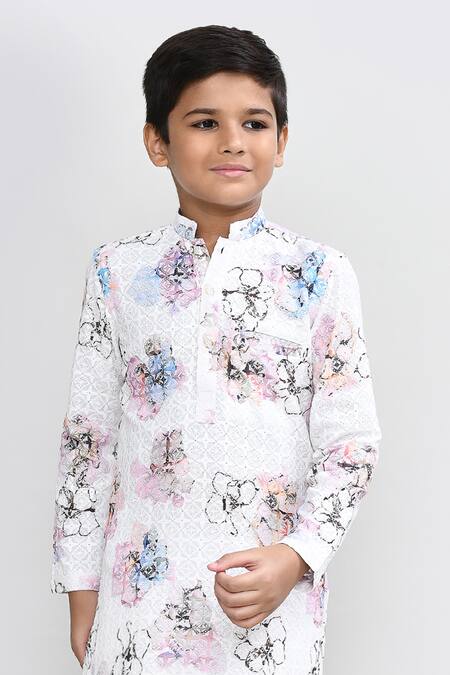 Petite Pomme White Cotton, Silk Embroidery Full Kurta And Pant Set at Aza Fashions Petite Pomme_White Cotton, Silk Embroidery Full Kurta And Pant Set _at_Aza_Fashions