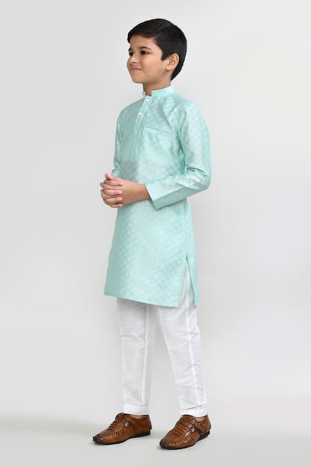 Petite Pomme_Green Cotton, Silk Embroidery Pastel Geometric Kurta And Pant Set _Online_at_Aza_Fashions