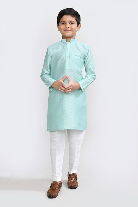 Buy_Petite Pomme_Green Cotton, Silk Embroidery Pastel Geometric Kurta And Pant Set _Online_at_Aza_Fashions
