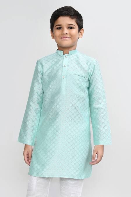 Buy_Petite Pomme_Green Cotton, Silk Embroidery Pastel Geometric Kurta And Pant Set 