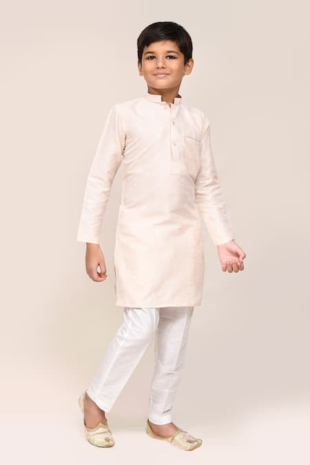 Petite Pomme_Cream Cotton Printed Kurta And White Pant Set _Online_at_Aza_Fashions