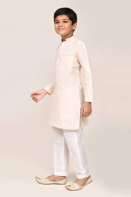 Shop_Petite Pomme_Cream Cotton Printed Kurta And White Pant Set _Online_at_Aza_Fashions