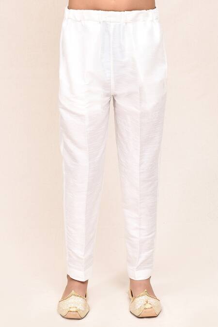 Petite Pomme_Cream Cotton Printed Kurta And White Pant Set _at_Aza_Fashions